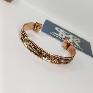 Premium Traditional Textured <b>Copper</b> Open Cuff Bangle Handmade Adjustable <b>Bracelet</b> Dual Tone Design Lightweight for <b>Men</b> Women - Product Image 2