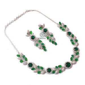 Jasmine Emerald Green 18K Gold Plated Designer Bridal Festival Necklace Set - Product Image 2