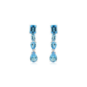 ชุดต่างหู OEM เงินแท้ 925 รูปทรงผสมผสาน ประดับพลอยบลูโทแพซ ต่างหูแบบห้อย เครื่องประดับคุณภาพสำหรับผู้หญิง - Product Image 1