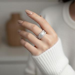 Bijoux fins haut de gamme, bague demi-entourée en or blanc massif 18 carats avec diamants naturels baguette classiques pour mariage, fiançailles, fête, cadeau - Product Image 2