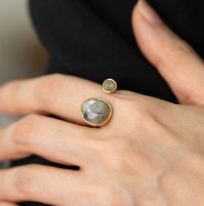 Anillo Hecho a Mano con Piedra Doble Irregular de 11x13 MM - Anillo Chapado en Oro al por Mayor - Anillo Ajustable con Piedra de Nacimiento - Joyería al por Mayor - Product Image 6