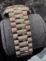 Montre mécanique analogique de luxe en acier inoxydable avec lunette en moissanite et diamant, pour homme et femme, montre-bracelet tendance