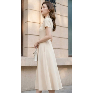Vestido de Oficina Elegante para Mujer, con Cinturón, Manga Corta, Corte en A, Midi, Hecho en Vietnam, Fabricante de Ropa - Product Image 1