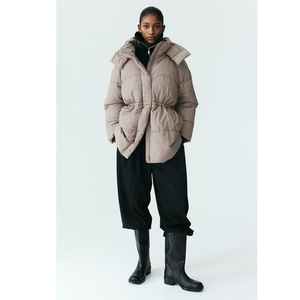 Hooded Quilted Sheep <b>Skin</b> Jacket Men Winter <b>Short</b> Length Zipper Closure Solid Color Regular Fit Thick Puffer Outerwear Nylon - Product Image 3