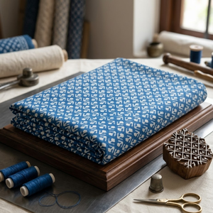 Tela de Algodón con Estampado a Mano Buti en Azul Índigo, Suave y Transpirable, para Prendas Femeninas, Vestidos, Kurtis, Costura y Manualidades - Product Image 3