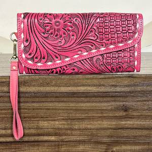 2026 New Arrival Cute Pink Tooled Genuine Leather <b>Card</b> Holder Wristlet Long <b>Wallet</b> Stylish Cow Leather Daily Use <b>Women</b> Clutches - Product Image 2