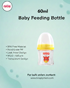 Bouteille d'alimentation pour nouveau-né de haute qualité 60 ml, anti-colique, anti-fuite, sans BPA, tétine souple en PP, bouchon à rabat Ninio - Product Image 2