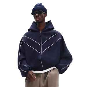 Sweat-shirt unisexe bleu marine à capuche, coupe-vent, fermeture éclair intégrale, couleur unie, streetwear, polyester/coton, léger, coupe classique, été - Product Image 5