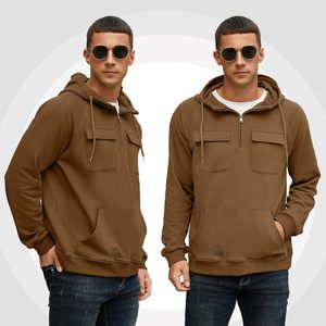 <b>Mens</b> Winter <b>Half</b> <b>Zip</b> Pullover Hoodie with Front Pocket Drawstring Quick Dry & Breathable Fleece Casual Streetwear Sweatshirt - Product Image 3