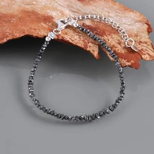 Pulseras de diamantes de moissanita negros sin cortar y collar de cuentas de diamantes de moissanita y pulsera de diamantes - Product Image 1