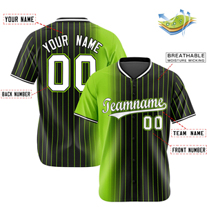 Maillot de baseball personnalisé noir et vert rayé unisexe à manches courtes, anti-humidité, pour équipe, avec fermeture boutonnée - Product Image 3