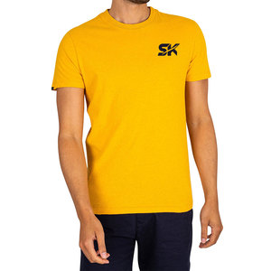Camiseta Amarilla de Manga Corta para Hombre con Logotipo SK Estampado en la Parte Delantera, Cuello Redondo Informal, Corte Regular, Jersey de Algodón Transpirable - Product Image 1