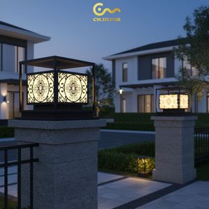 Lámpara de Pedestal LED Floral Antigua para Puerta o Jardín, Decoración Vietnamita, Exterior, Villa, Jardín, Negra, E27, IP65, Acero, 12'', AC 220V - Product Image 3