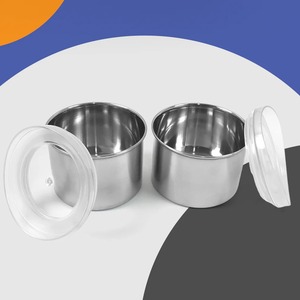 Conteneur de stockage alimentaire en acier inoxydable avec couvercle en plastique, forme cylindrique, hermétique, préservation de la fraîcheur, utilisation en cuisine, minimaliste - Product Image 2