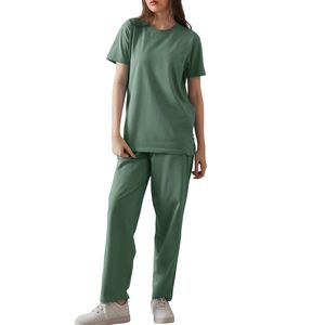 Wholesale Custom Women Yoga Tracksuit Solid Color Loose Fit <b>Sweatshirt</b> Jogger Pants Fitness Two Piece Activewear Set - Product Image 1