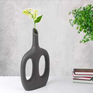 Modern Keepsake Minimalist Aluminum Tabletop <b>Vase</b> with Handle 15.5 in <b>Tall</b> Dark Gray Decorative Piece Jaffs Exports Eco-Friendly - Product Image 3