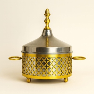 Luxury Gold Chafing Dish Premium Laser-Cut Design With <b>Chrome</b> Hammered Lid High Quality Metallic Finish For Elegant Dining - Product Image 2