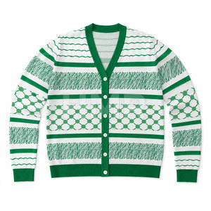 Cárdigan de Punto Verde y Blanco de Alta Calidad con Logotipo Personalizado de la Hermandad HMR, Cuello en V, Bordado Griego - Product Image 4