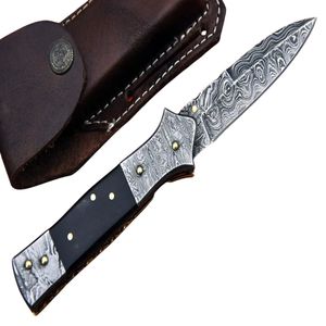 Couteau de chasse en acier Damas à lame fixe de qualité supérieure, manche en bois fait main, étui en cuir, couteau utilitaire pour le camping, la randonnée et les voyages en plein air - Product Image 1