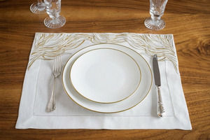 Juego de Manteles Individuales y Servilletas de Lino Bordado Clásico de Lujo Personalizado al por Mayor, con Hilo Dorado y Plateado, Geométrico, para Bodas, Lavable y Reutilizable - Product Image 2