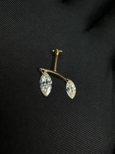 Modern 14K Gold Marquise Diamond <b>Helix</b> Piercing <b>Stud</b> with Refined Dangle Earring Design - Product Image 3