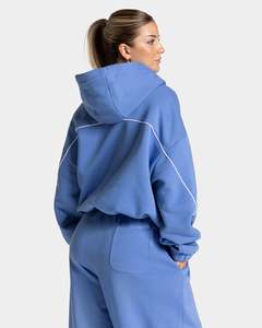Sudadera con capucha informal extragrande para mujer, azul celeste con contraste, de forro polar premium, con ribetes, al por mayor - Product Image 2