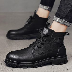 Botas de Tobillo de Cuero Negro para Hombre, con Cordones, Punta Redonda, Suela de Goma Antideslizante, Entresuela de EVA, para Todas las Temporadas, Estilo Martin, Venta al Por Mayor - Product Image 5