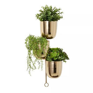 Jardinière murale suspendue à 3 niveaux en laiton, pot de fleurs contemporain en métal doré pour plantes vertes - Product Image 5