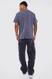 Jean droit en denim délavé à l'acide pour homme, taille mi-haute, coupe classique, en coton, style décontracté, tissé uni, pour l'automne - Product Image 2