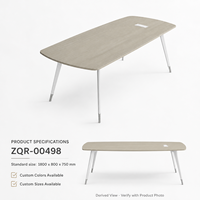 Table de conférence en bois grainé 1800 mm avec coins arrondis et pieds en acier blancs pour mobilier de bureau moderne