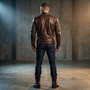 Chaqueta de Motociclista de Cuero Marrón Personalizada para Hombre, Chaqueta de Cuero Genuino, Prenda Exterior de Moda Premium con Cierre - Product Image 2