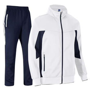 Veste de survêtement blanche pour homme avec fermeture éclair intégrale, empiècements latéraux marine et pantalon assorti, tenue décontractée pour le printemps, matière polyester respirante - Product Image 3