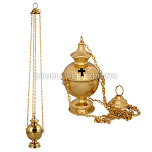 กระถางธูปทองเหลืองแกะสลักรูปกางเขน |   เตาเผาเครื่องหอมสำหรับโบสถ์ออร์โธดอกซ์ - DOUBLE VEE EXPORTS - Product Image 2