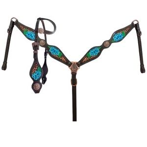 ชุดเครื่องหนังวัว100% คุณภาพระดับพรีเมี่ยมชุดเครื่องสวมหัวแบบตะวันตกสำหรับหูข้างเดียวเต้านมเสื้อลายดอกไม้-ผู้ผลิตขายส่ง - Product Image 1