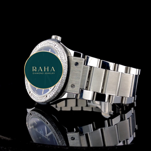 Reloj de Cuarzo Moissanite de Lujo RAHA, Correa de Acero Inoxidable, Caja de 42 mm, Cristal de Zafiro Analógico, Cierre Desplegable - Product Image 2