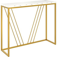 Table console moderne en marbre blanc avec cadre en métal doré, hauteur réglable, 2 niveaux, étroite, pour salon, hôtel, meubles de luxe pour la maison