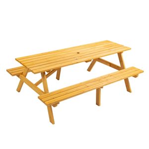 Tavolo da Picnic in Legno Marrone per 8 Persone con 2 Panche Integrate, Capacità 1000kg, per Campeggio, Giardino, Cene all'Aperto e Progetti Fai-da-Te - Product Image 1