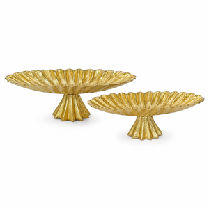 Ensemble de 2 plateaux de service en métal doré, décoratifs et cannelés, pour fruits, centre de table. - Product Image 1