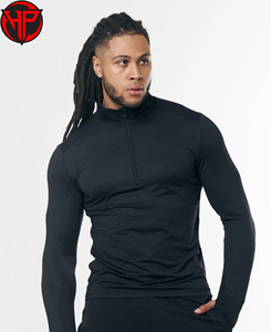 Haut de compression pour homme à manches longues, entièrement personnalisable, pour entraînement extérieur, coupe régulière, fermeture éclair 1/4, anti-bactérien - Product Image 5