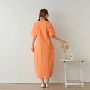 Vestido Midi de Lino Orgánico para Mujer, Manga Campana, Corte Holgado, Línea A, Vintage, Cintura Alta, Transpirable, Diseño Personalizado, Precio al por Mayor, Regalo para Ella - Product Image 2