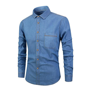 Camisas de Algodón 100% para Hombre de Alta Calidad al por Mayor, con Aspecto Desgastado, Modernas, de Manga Larga, Informales, de Mezclilla - Product Image 1
