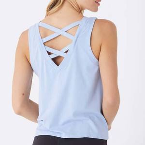 Camiseta sin Mangas con Cuello en V para Mujer, Color Azul Claro, Tejida, Transpirable, Estilo Casual - Product Image 3