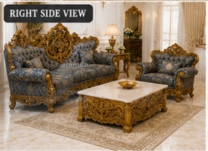 European Style Wooden Sofa Set Blue Upholstery Living Room Set Custom-made Traditional Castle-Style Furniture for Living Room - Product Image 6