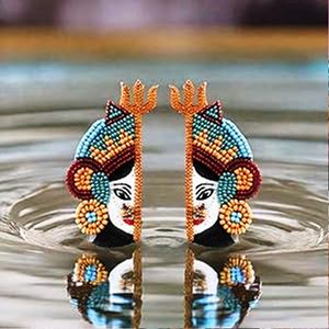 Boucles d'oreilles pendantes multicolores en perles faites à la main, boucles d'oreilles Durga Maa, bijoux de fête pour femmes au meilleur prix, boucles d'oreilles en perles - Product Image 1