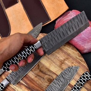 Custom Handmade Five-Piece Ambidextrous Chef <b>Set</b> Straight Edge Durable <b>Sharp</b> Damascus Steel Blades Resin Handle - Product Image 5