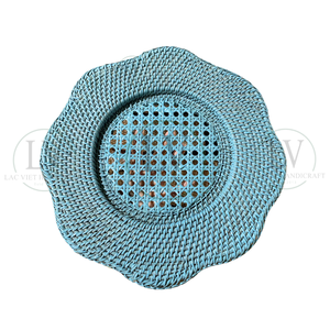 Elegantes Platos Base de Ratán Azul Cielo Estilo Boho, Manteles Individuales Redondos de Mimbre Tejido con Borde Festoneado, Decoración de Mesa para Bodas y Hogar - Product Image 2