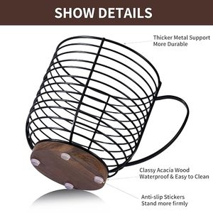 Canasta para Frutas en Forma de Taza de Metal Negro con Base y Asa de Madera Natural, Organizador Decorativo para la Encimera de la Cocina - Product Image 3