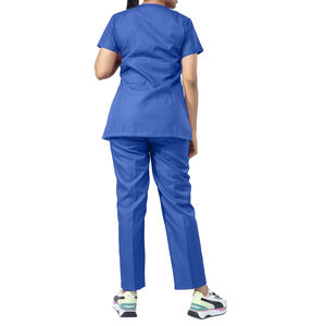 Women Blue <b>Scrub</b> Top Short Sleeve With Pockets Woven Cotton Polyester Hospital <b>Uniform</b> Blouse Professional Design - Product Image 2