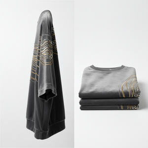 Sudadera de terciopelo para hombre con bordado de ondas con pedrería, tela suave de primera calidad, corte holgado, estilo streetwear para uso casual. - Product Image 5