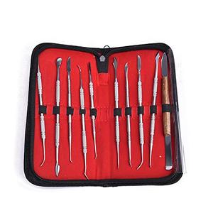 Kit de laboratoire dentaire professionnel en acier inoxydable RSI 10 pièces (ROUGE) Manuel pour le modelage des céramiques, artisanat dentaire, forceps d'extraction dentaire - Product Image 1